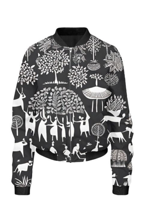 Warli - All Over Print Cropped Bomber Jacket For Women