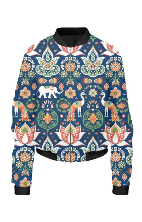 Ethnic - All Over Print Cropped Bomber Jacket For Women