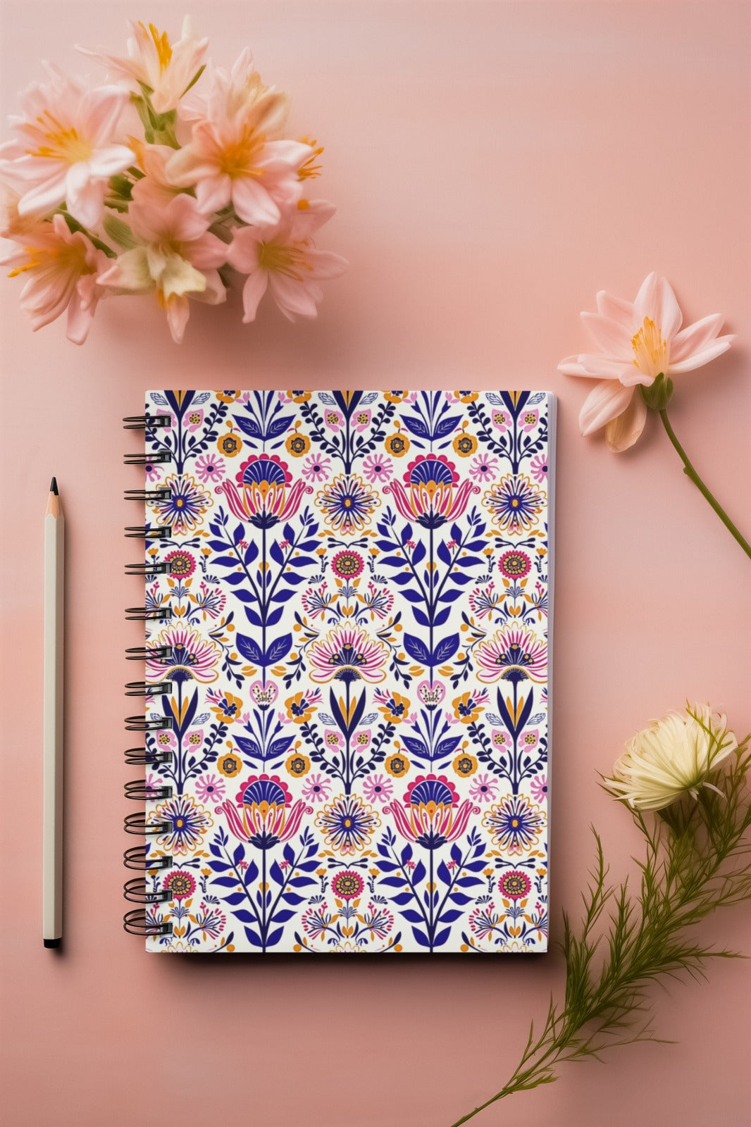 Indian Floral - Spiral Notepad A5 Ruled Notebook 120 Pages