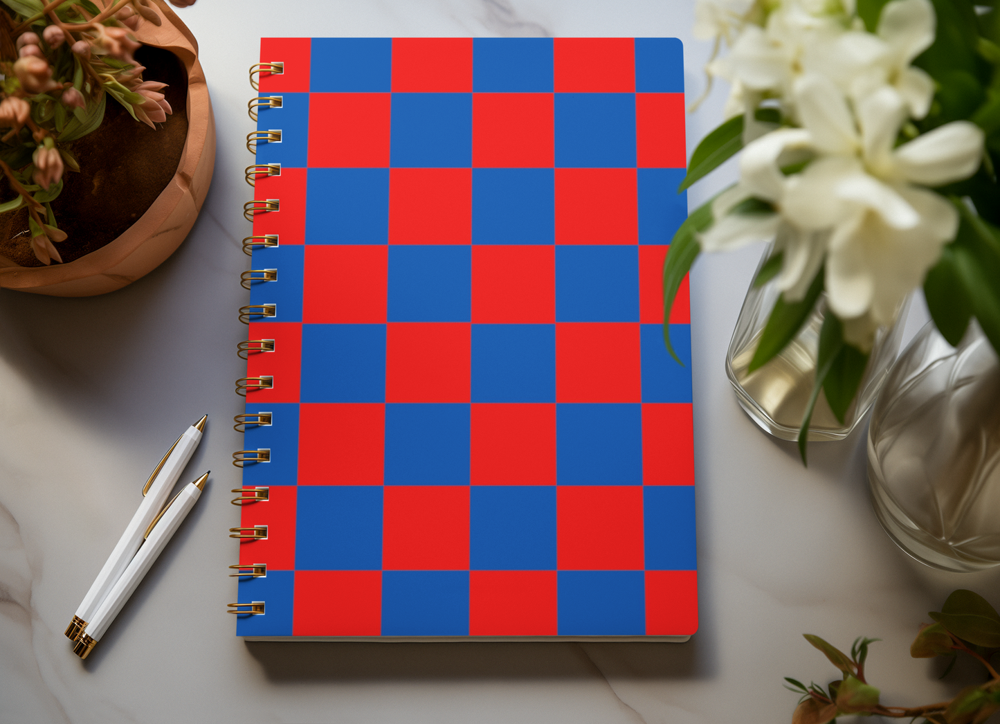 Blue and Red - Spiral Notepad A5 Unruled Notebook 120 Pages