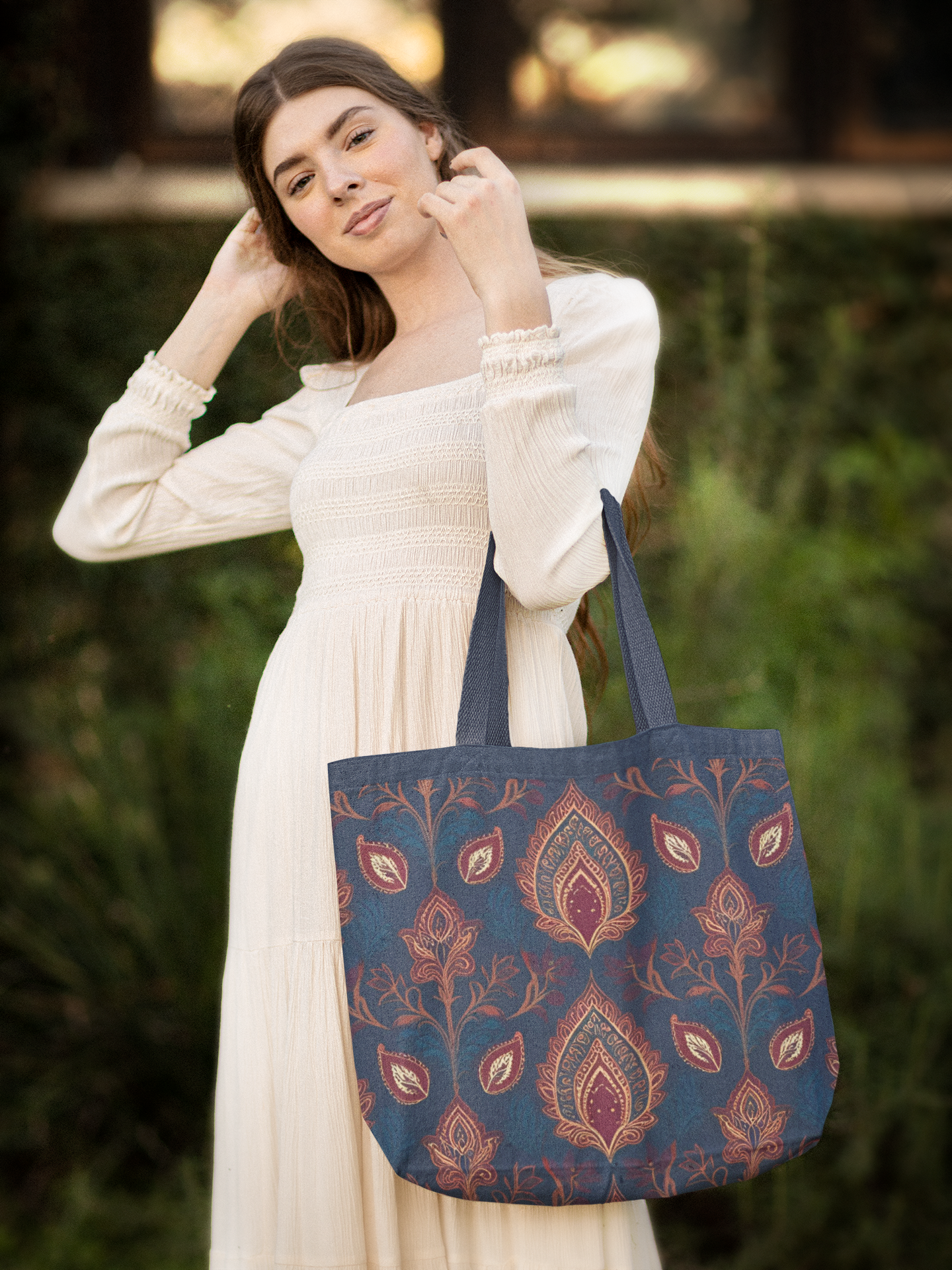 Truntum Blossoms - All Over Print Canvas Tote Bag With Zipper 15 x 17 inches