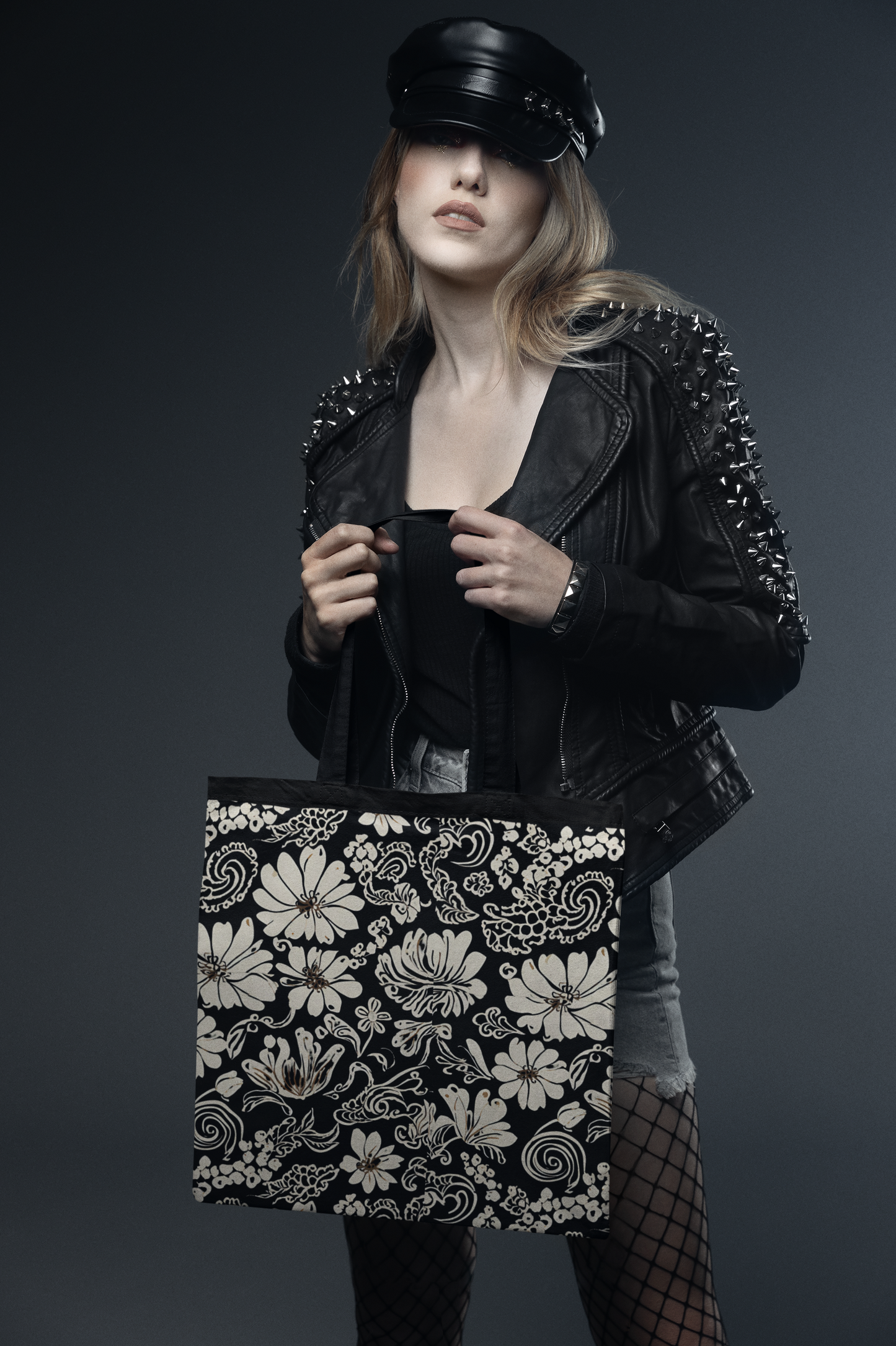 Monochrome Petals - All Over Print Canvas Tote Bag With Zipper 15 x 17 inches