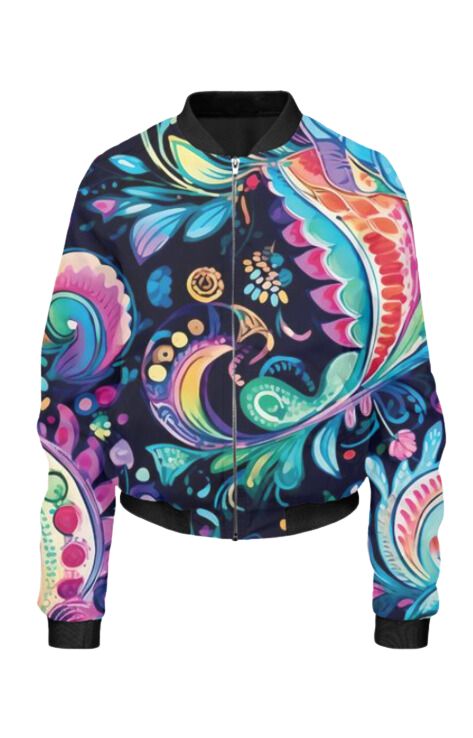 Paisley - All Over Print Cropped Bomber Jacket For Women