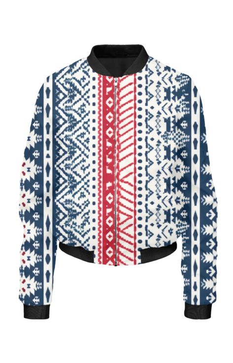 Knit - All Over Print Cropped Bomber Jacket For Women