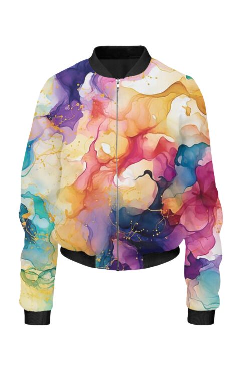 Fluid Art - All Over Print Cropped Bomber Jacket For Women