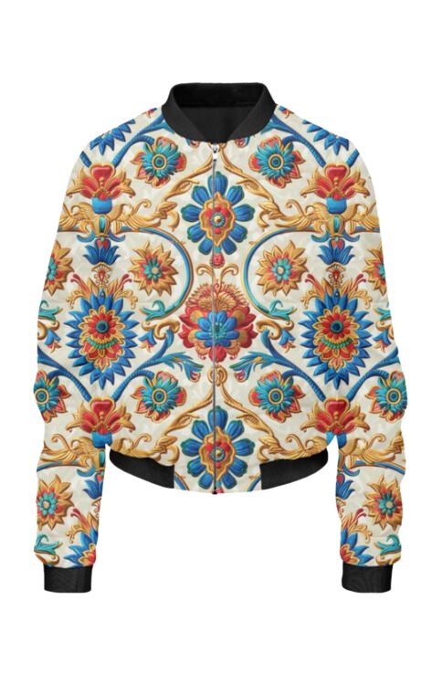 Arabic - All Over Print Cropped Bomber Jacket For Women