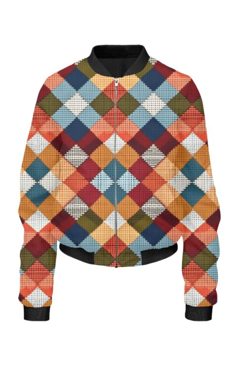 Checked - All Over Print Cropped Bomber Jacket For Women