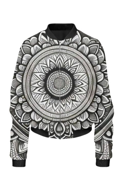 Mandala - All Over Print Cropped Bomber Jacket For Women