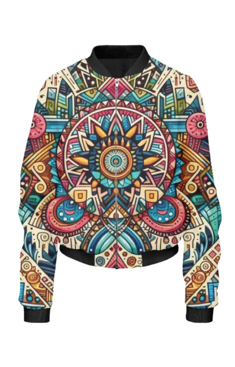 Geometric - All Over Print Cropped Bomber Jacket For Women