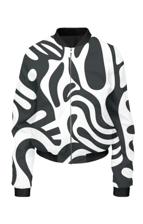 Retro - All Over Print Cropped Bomber Jacket For Women
