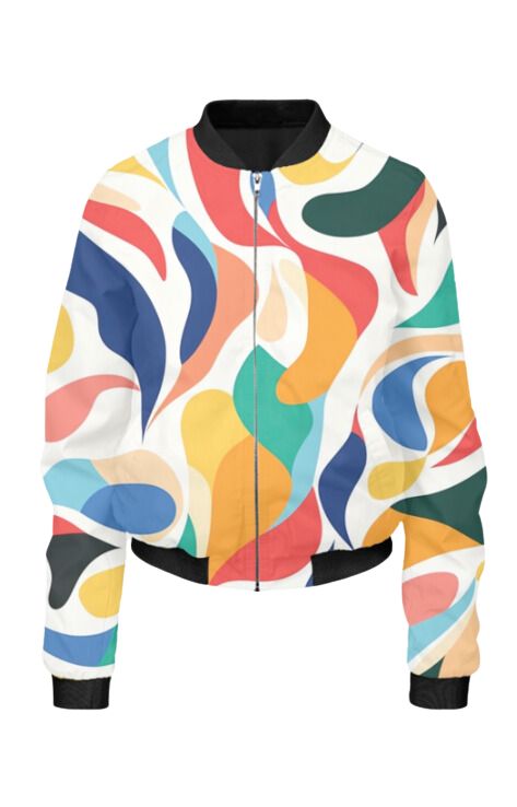 Retro - All Over Print Cropped Bomber Jacket For Women