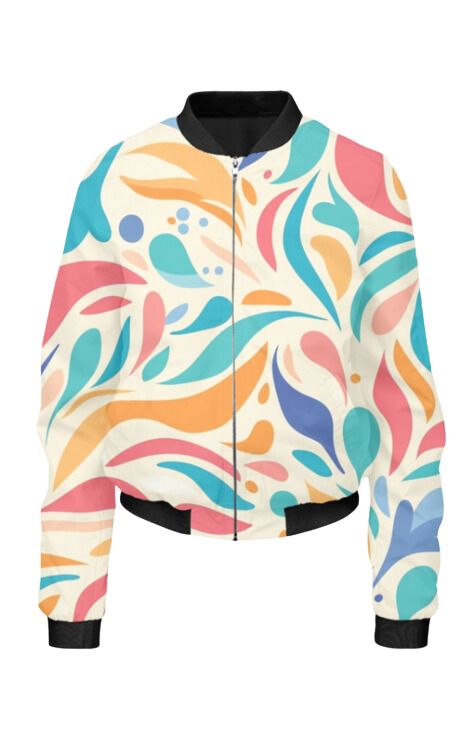 Retro - All Over Print Cropped Bomber Jacket For Women