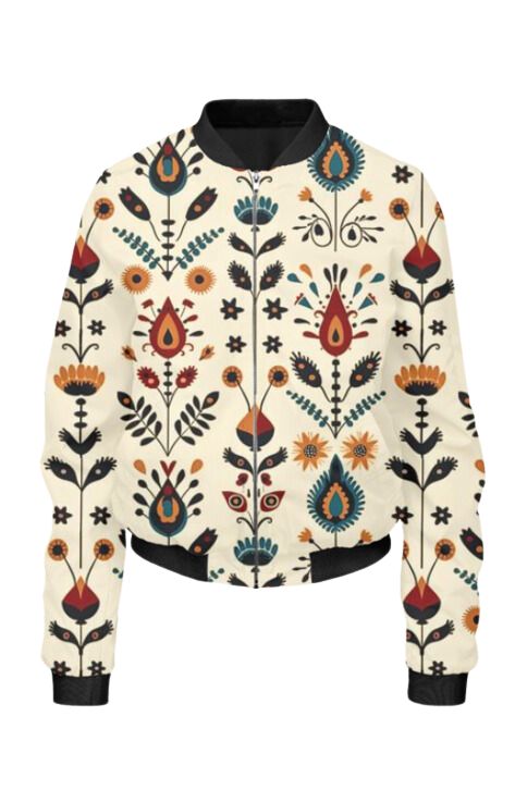 Ethnic - All Over Print Cropped Bomber Jacket For Women