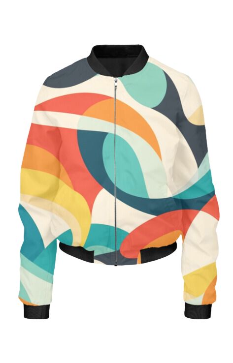 Retro - All Over Print Cropped Bomber Jacket For Women