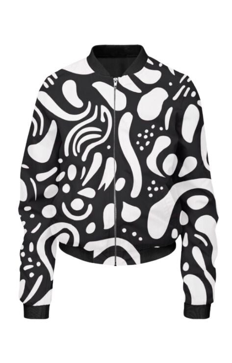 Retro - All Over Print Cropped Bomber Jacket For Women