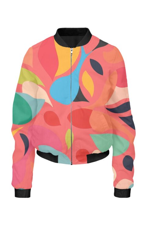 Retro - All Over Print Cropped Bomber Jacket For Women