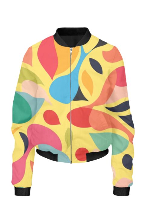 Retro - All Over Print Cropped Bomber Jacket For Women