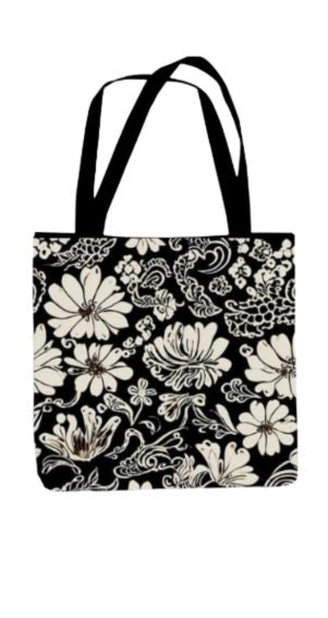 Monochrome Petals - All Over Print Canvas Tote Bag With Zipper 15 x 17 inches