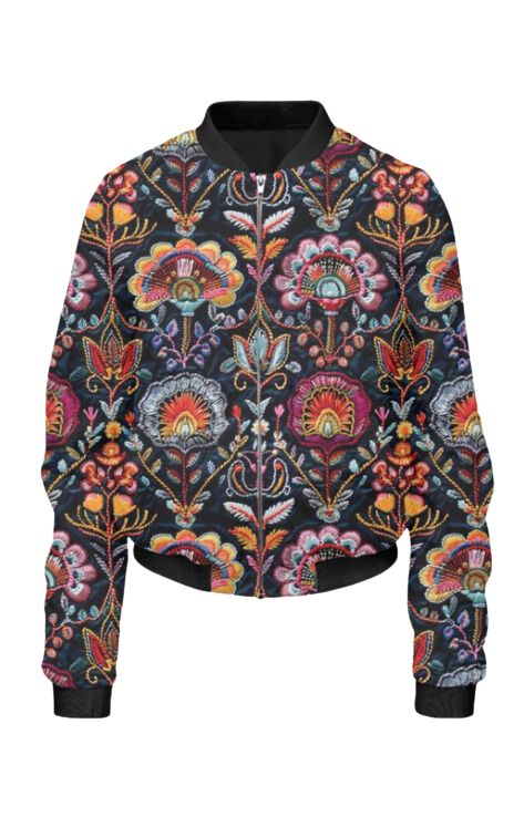 Ethnic - All Over Print Cropped Bomber Jacket For Women