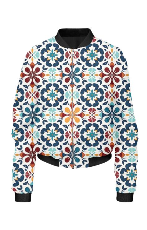 Geometric - All Over Print Cropped Bomber Jacket For Women