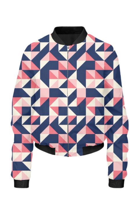 Geometric - All Over Print Cropped Bomber Jacket For Women