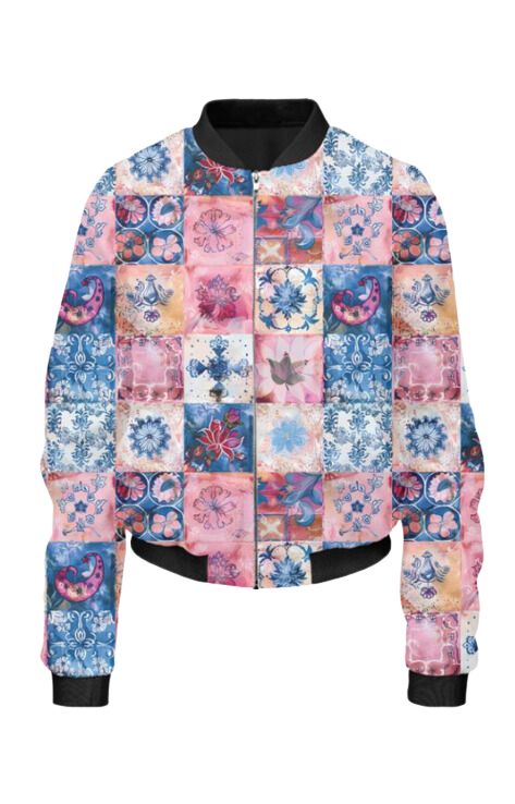 Cross Stich - All Over Print Cropped Bomber Jacket For Women