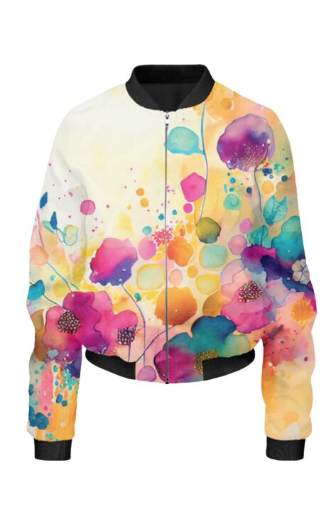 Watercolor Flower - All Over Print Cropped Bomber Jacket For Women