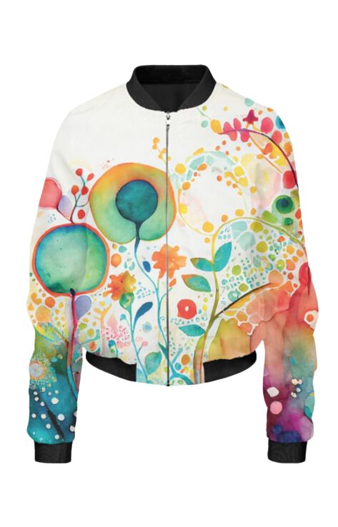 Watercolor Flower - All Over Print Cropped Bomber Jacket For Women