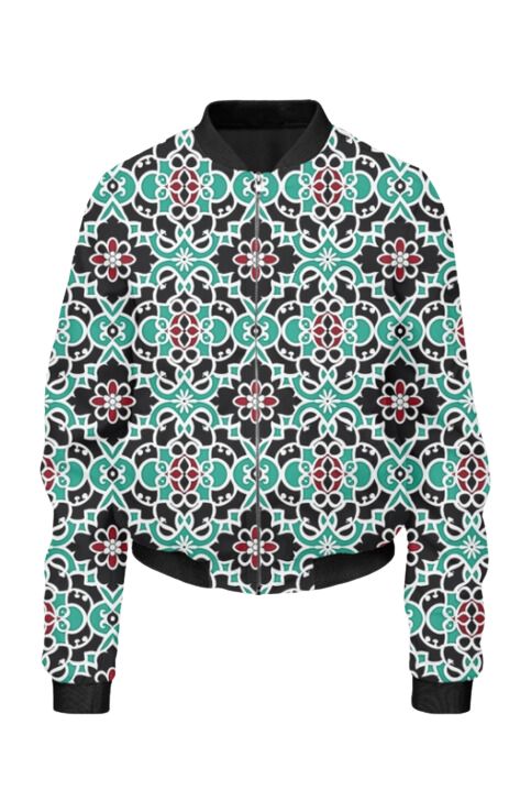 Geometric - All Over Print Cropped Bomber Jacket For Women