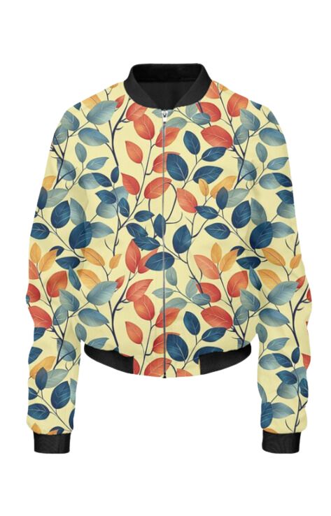 Leaf - All Over Print Cropped Bomber Jacket For Women