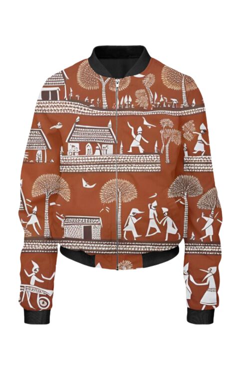 Warli - All Over Print Cropped Bomber Jacket For Women