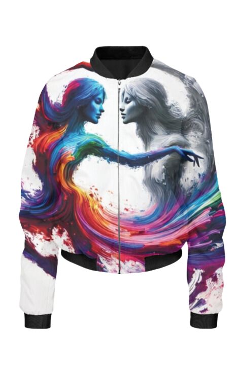 Elysian Hue - All Over Print Cropped Bomber Jacket For Women