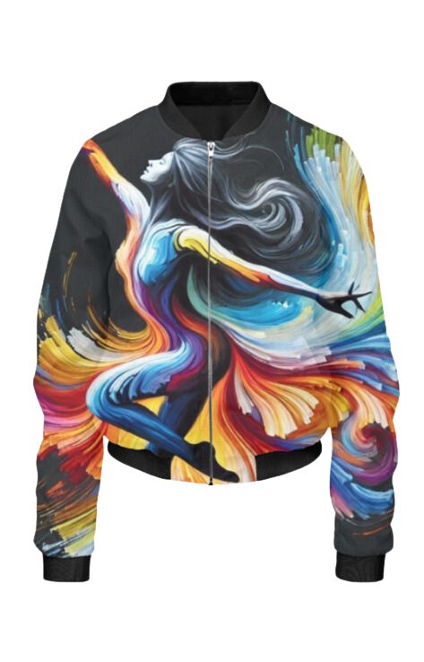 Elysian Hue - All Over Print Cropped Bomber Jacket For Women