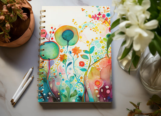 Watercolor Flower - Spiral Notepad A5 Unruled Notebook 120 Pages