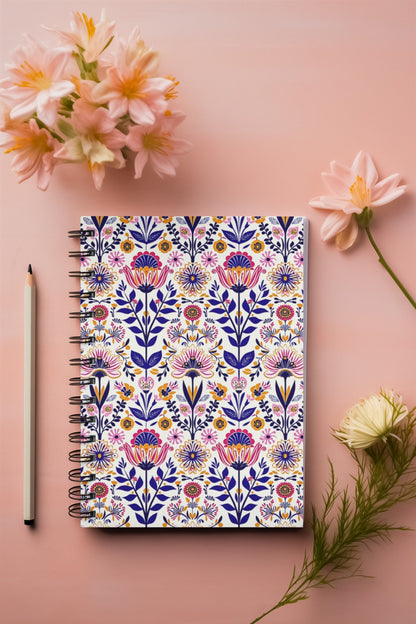 Indian Floral - Spiral Notepad A5 Ruled Notebook 120 Pages