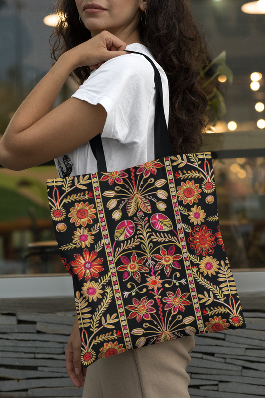 Indian Ethnic - All Over Print Canvas Tote Bag With Zipper 15 x 17 inches