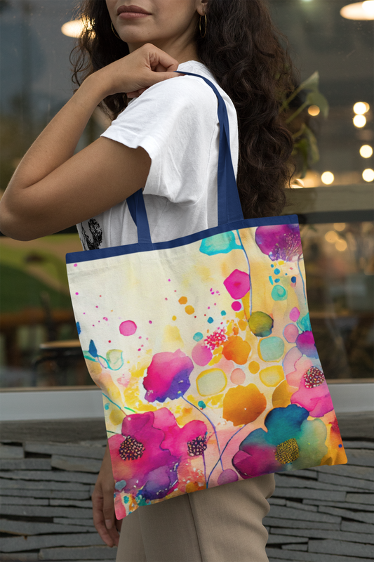 Watercolor Flower - All Over Print Canvas Tote Bag With Zipper 15 x 17 inches