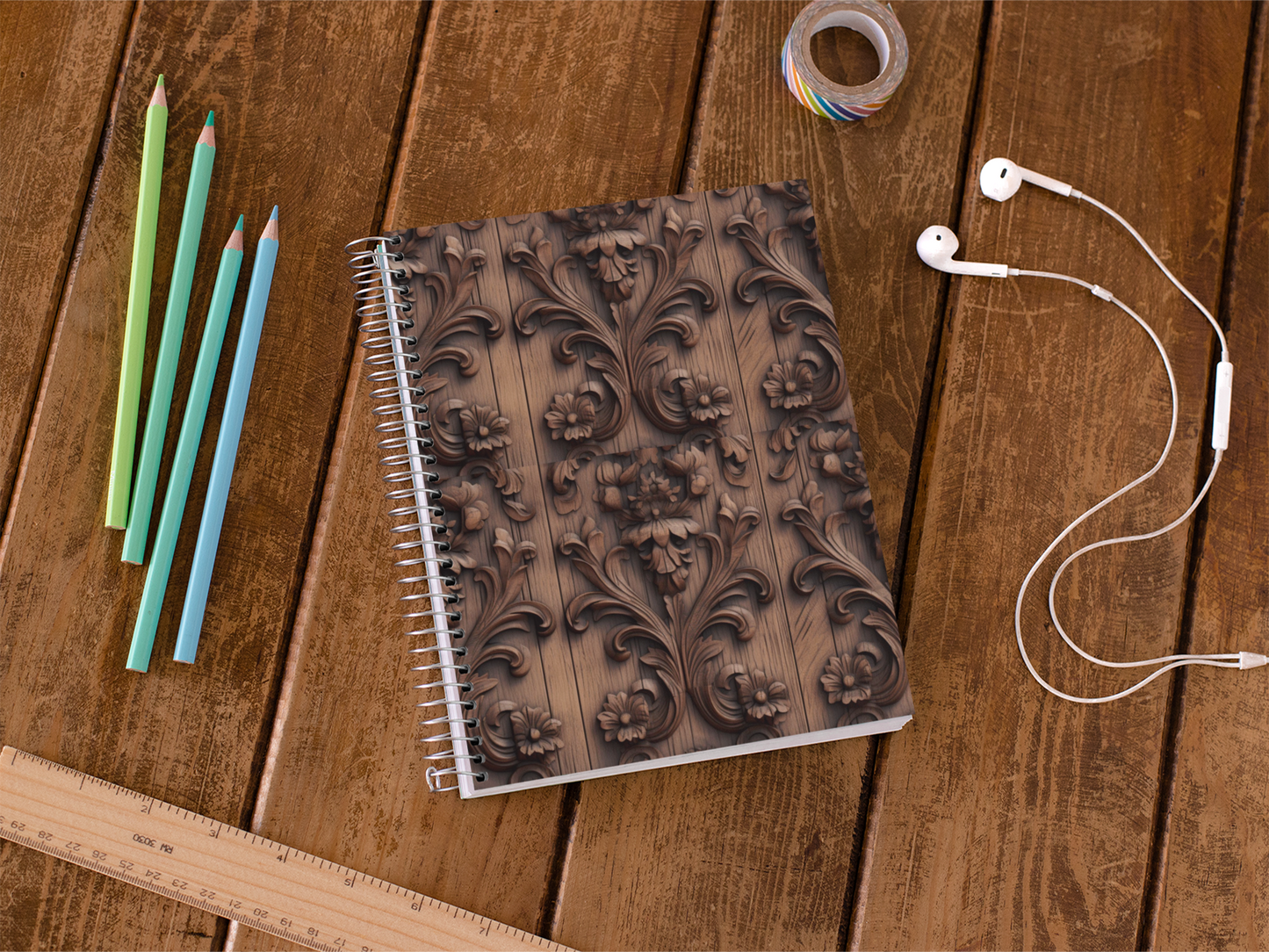 Wooden - Spiral Notepad A5 Unruled Notebook 120 Pages