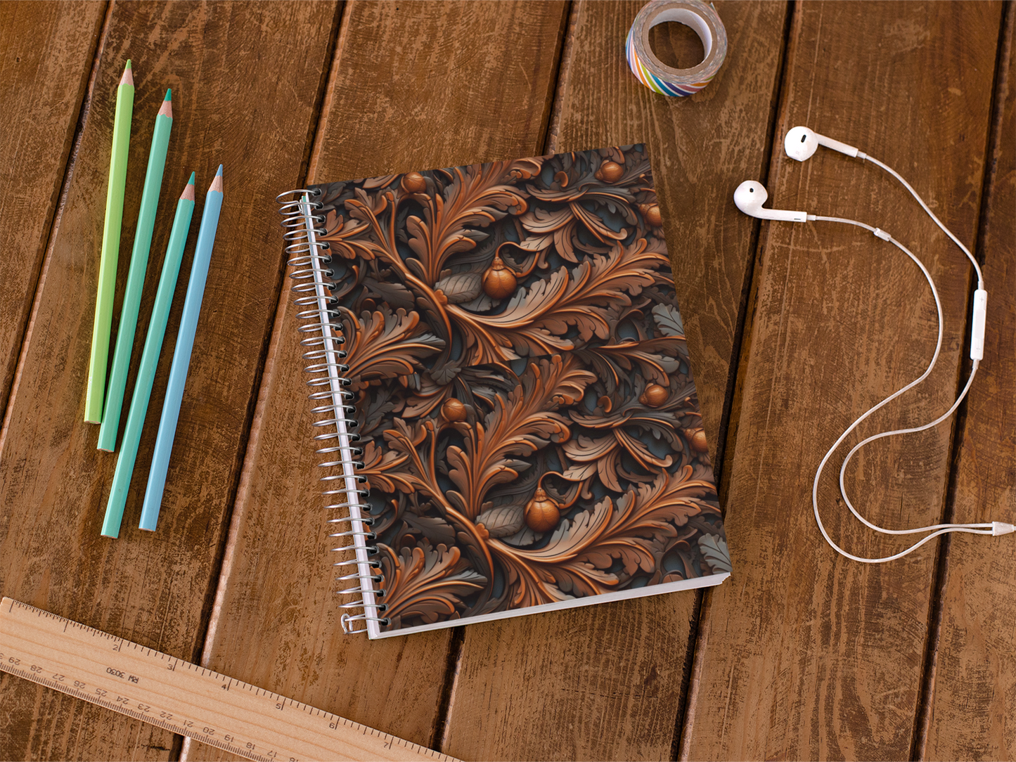 Wooden - Spiral Notepad A5 Unruled Notebook 120 Pages
