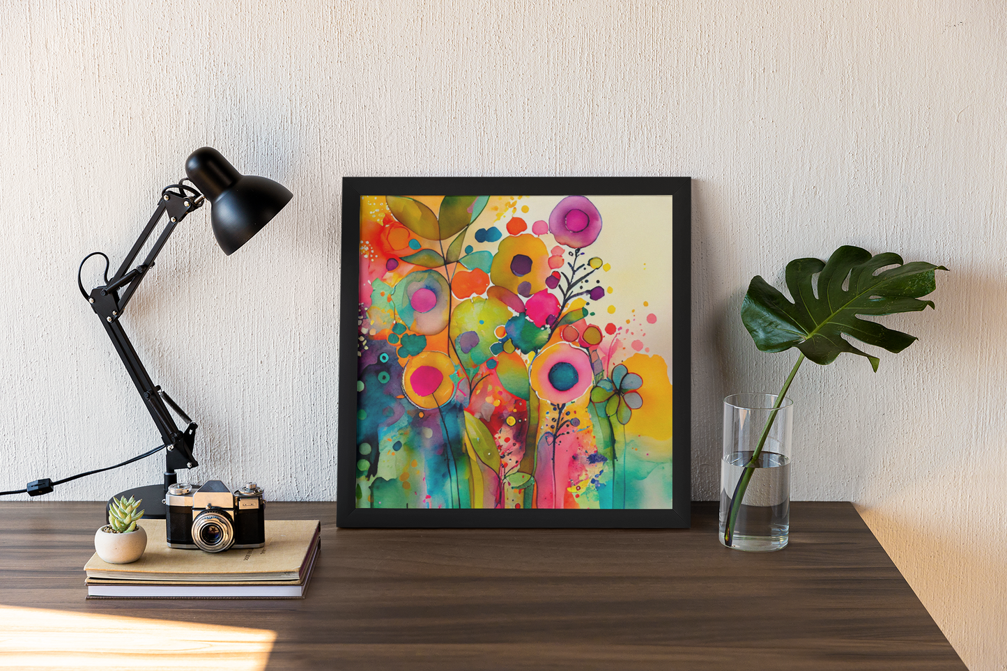 Framed Poster WaterWatercolor Flower - Wall Art Hanging For Home Decor ( 14 x 14 inches)olor Flower Pattern ( 14 x 14 inches)