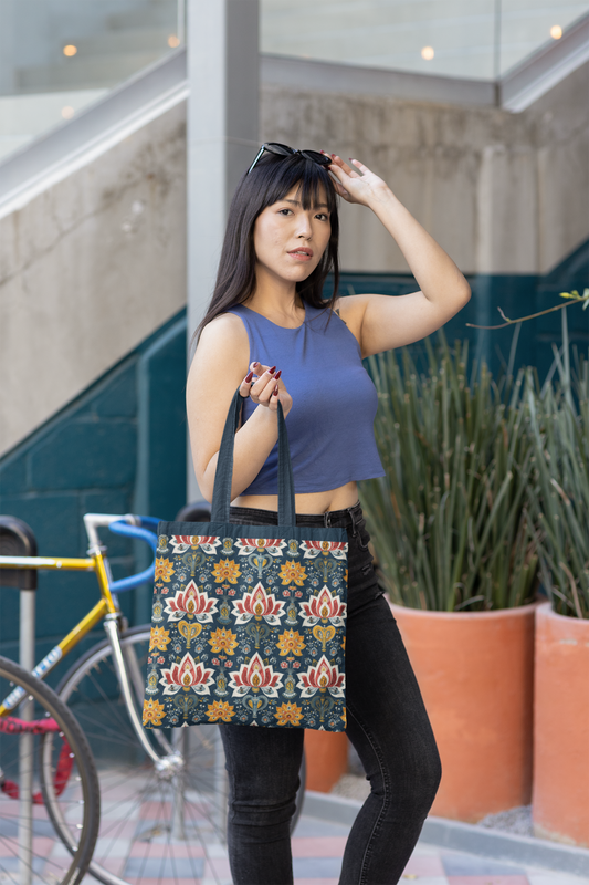 Ethnic - All Over Print Canvas Tote Bag With Zipper 15 x 17 inches
