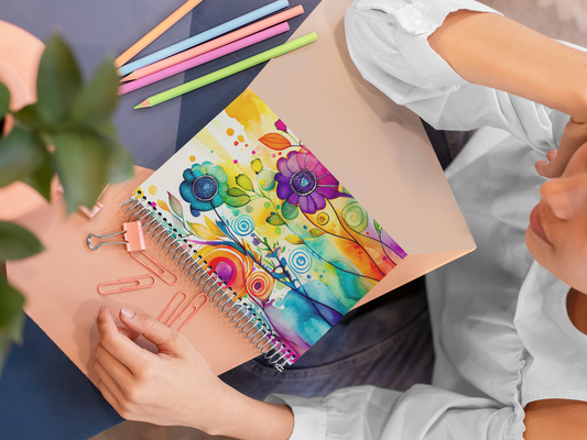 Watercolor Flower - Spiral Notepad A5 Unruled Notebook 120 Pages