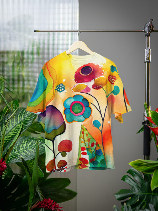 Watercolor Flower - All Over Print Oversized Tshirt For Men And Women Designer Unisex Tshirt