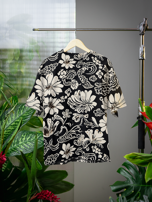 Monochrome Petals - All Over Print Oversized Tshirt For Men And Women Designer Unisex Tshirt
