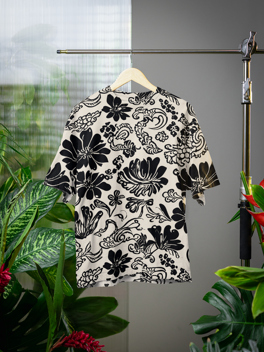 Monochrome Petals - All Over Print Oversized Tshirt For Men And Women Designer Unisex Tshirt