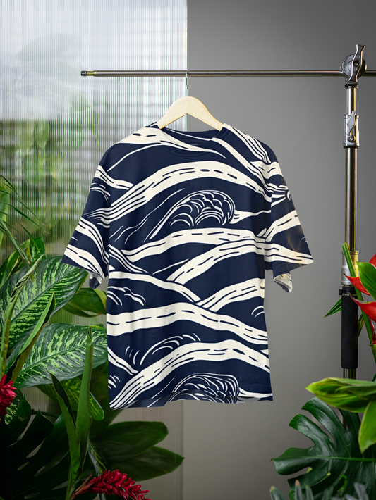 Indigo Currents - All Over Print Oversized Tshirt For Men And Women Designer Unisex Tshirt