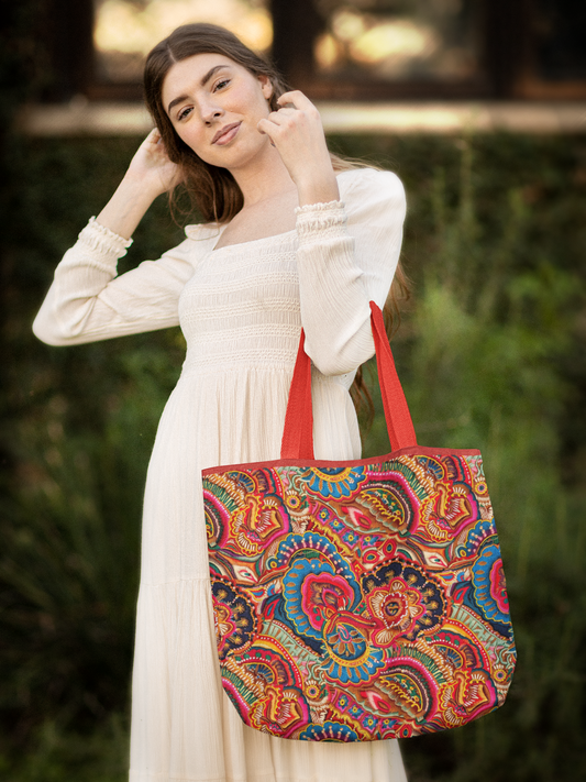 Indian Ethnic - All Over Print Canvas Tote Bag With Zipper 15 x 17 inches