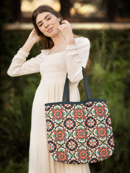 Indian Ethnic - All Over Print Canvas Tote Bag With Zipper 15 x 17 inches