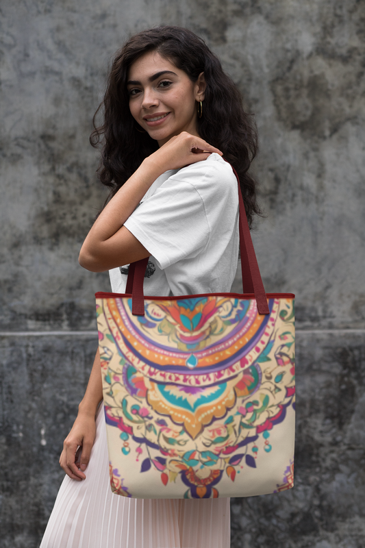 Ethnic - All Over Print Canvas Tote Bag With Zipper 15 x 17 inches