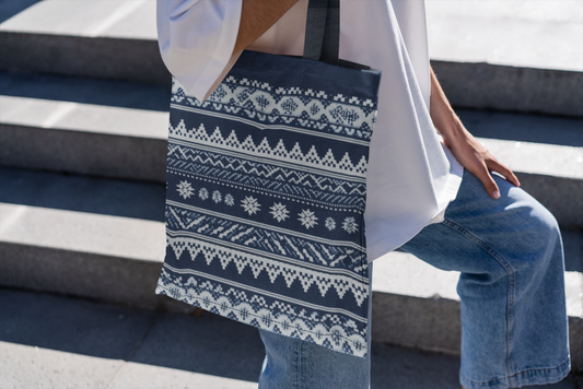 Knit - All Over Print Canvas Tote Bag With Zipper 15 x 17 inches